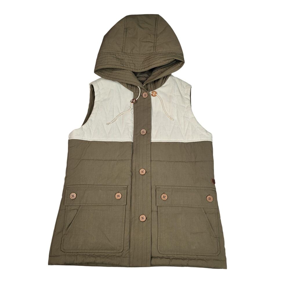 Burton Vest Womens Medium Green Hooded Quilted Insulated Dryride Ski Outdoor